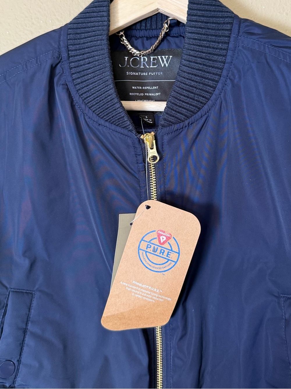 J. Crew Navy Blue Cropped Puffer Bomber Jacket w PrimaLoft® NWT Size Small - Picture 5 of 7